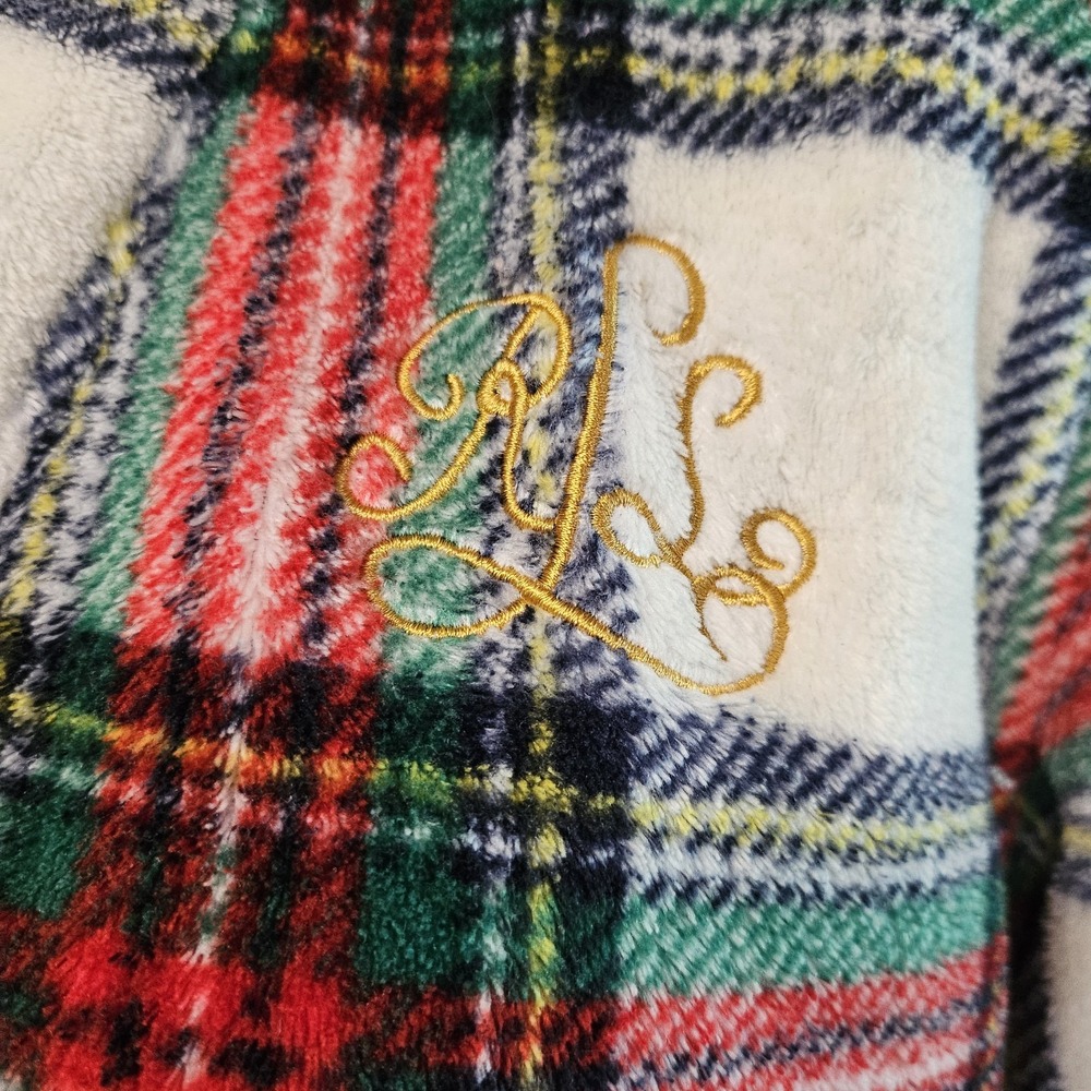 Lauren Ralph Lauren Women's Shawl Collar Robe In Ivory Plaid Size M - Picture 5 of 7